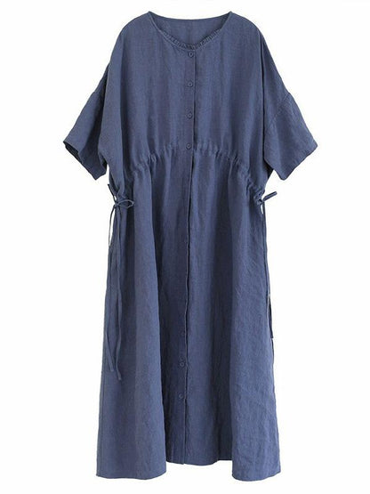 2019 Summer New Vintage Loose Solid Long Dress