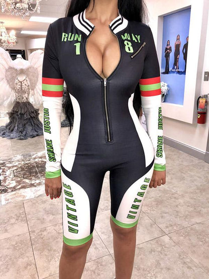 Printed Zipper Prited Rompers