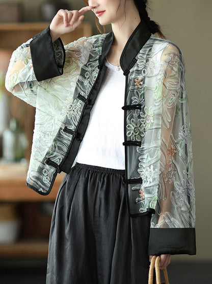 Original Thin See-Through Embroidered Long Sleeve Outerwear