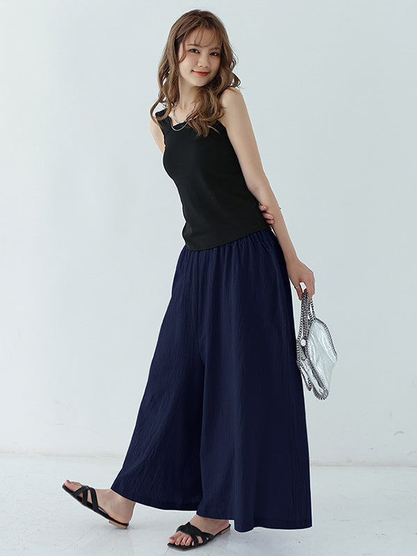 Casual 11 Colors  Solid Column Wide Leg Capri-Pants
