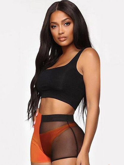 Color-stiching Mesh Shorts