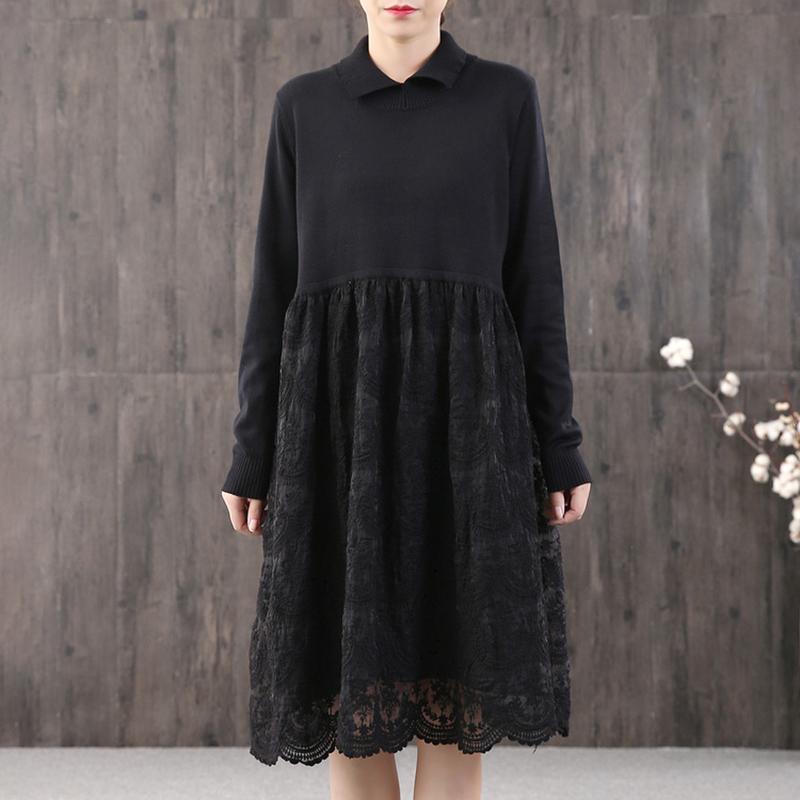 Buykud Stitching Embroidery Double Layer Hem Casual Dress