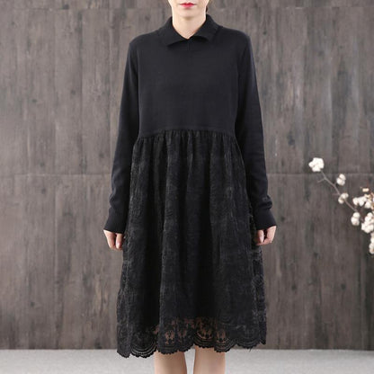 Buykud Stitching Embroidery Double Layer Hem Casual Dress