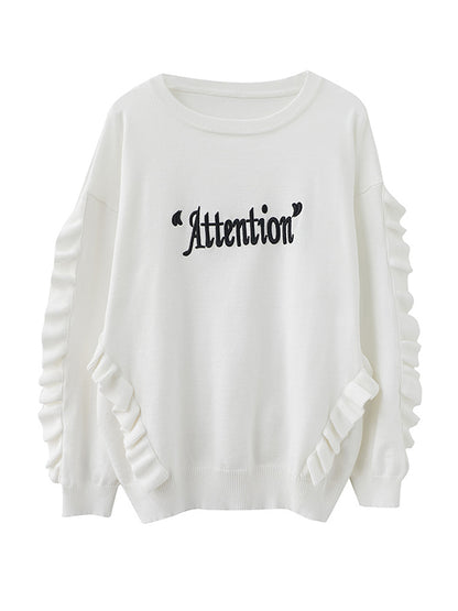 Simple Solid Color Letter Print Embroidered Sweatshirt Top