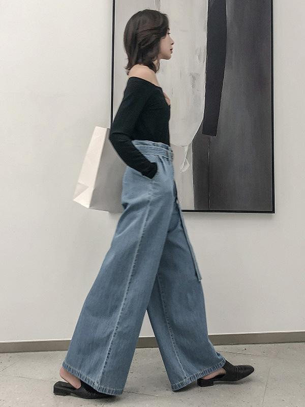 Comfortable Sexy Top&Super Loose Jeans Pants Suits