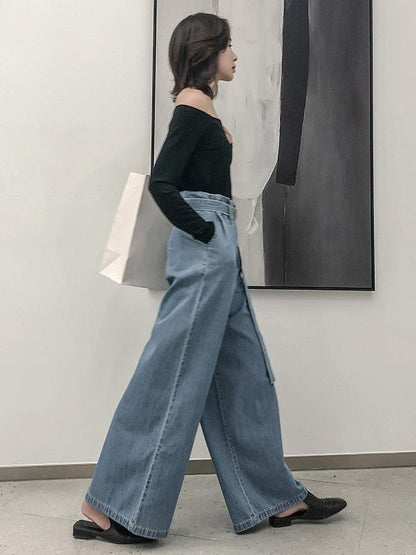 Comfortable Sexy Top&Super Loose Jeans Pants Suits