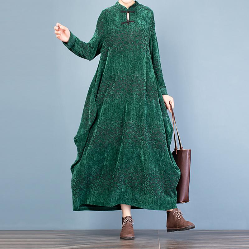 Buykud Retro Cocoon Shape Solid Color Loose Dress