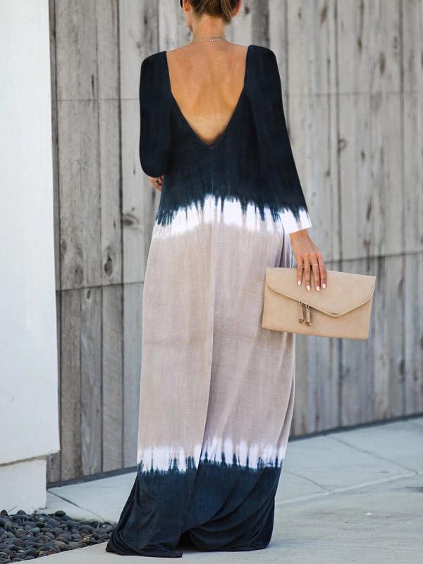 V-neck V-back Long Sleeves Maxi Dress