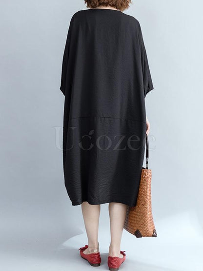 Loose Solid Retro Hemline Midi Dress