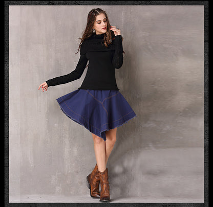 Spring Vintage Cotton Wool Fllower Pullovers Turn-down Collar Full Sleeve Boho Sweater