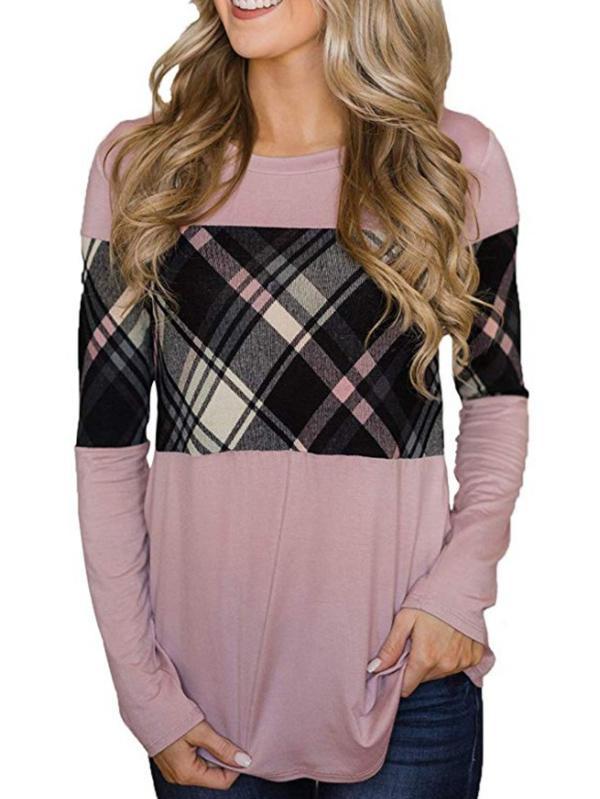 Round-Neck Color Collision Split-Joint Blouse