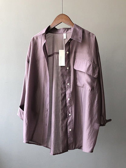 Casual Loose Solid Color Lapel Collar Long Sleeves Shirts