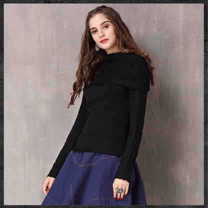 Spring Vintage Cotton Wool Fllower Pullovers Turn-down Collar Full Sleeve Boho Sweater