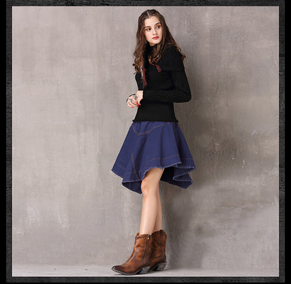 Spring Vintage Cotton Wool Fllower Pullovers Turn-down Collar Full Sleeve Boho Sweater