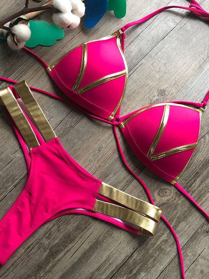 Scrunch Lace-up Split-joint Bikini Set