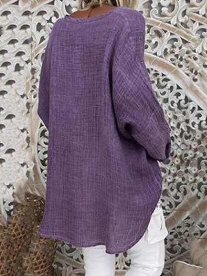 Solid Color V-neck Loose Blouses&Shirts Tops