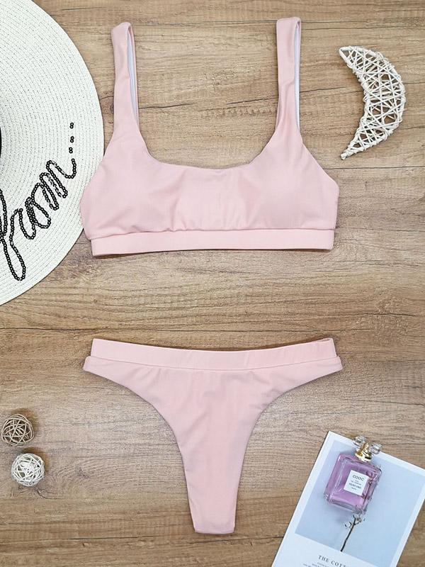 Solid Color Strapless High Waist Bikini Swimwear