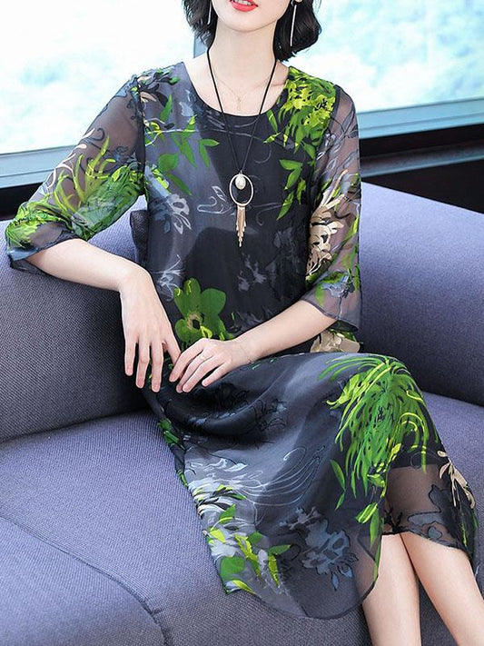 Casual Retro Flower Printed Long Dress