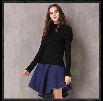 Spring Vintage Cotton Wool Fllower Pullovers Turn-down Collar Full Sleeve Boho Sweater