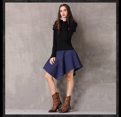 Spring Vintage Cotton Wool Fllower Pullovers Turn-down Collar Full Sleeve Boho Sweater