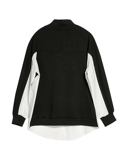 Stylish Split-Joint False Two Long Sleeves Zipper Stand Collar T-Shirt