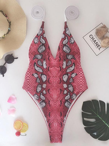 Sexy Snake Skin Bandage One Piece Swimwear