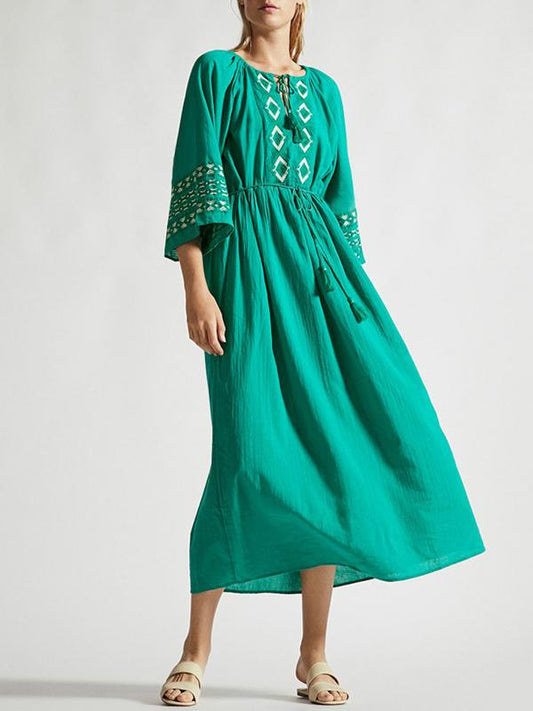 Waist--Strap Inwrought  Beach Midi Dresses