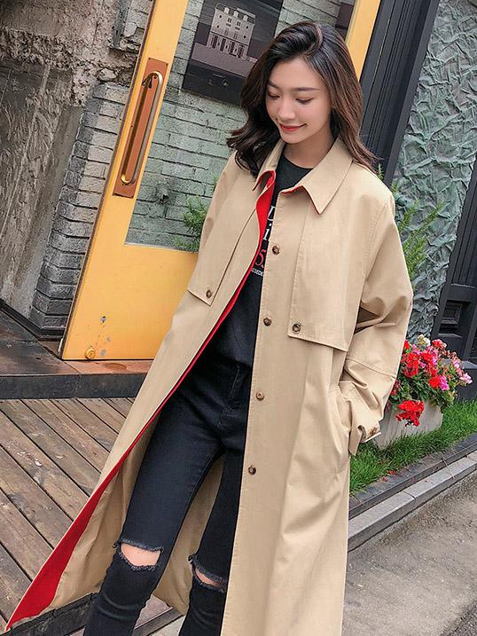 Casual Chic Khaki Long Coat