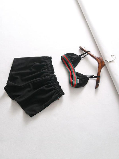 Spaghetti-neck Contrast Trim Bra And Shorts Sport Suits