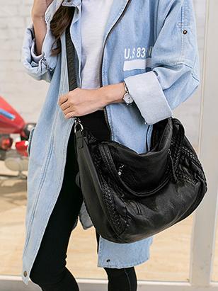 Black Zipper Single Shoulder Bag Tote Bag