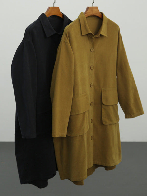 Urban Solid Color Long Sleeves Lapel Trench Coats