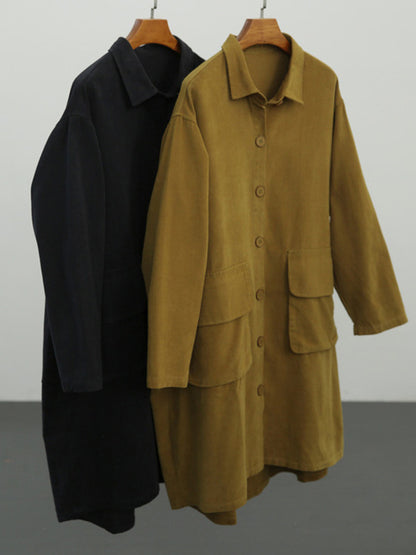 Urban Solid Color Long Sleeves Lapel Trench Coats