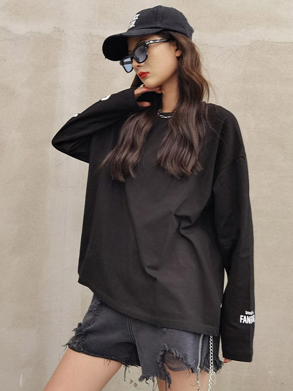 Simple Round-Neck Letter Printed Long Sleeves Sweatshirts