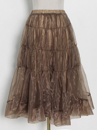 Fashion Solid Color Split-Joint A-Line Bubble Skirt