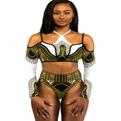 National long-sleeve print high-waisted BIKINI SWIMSUIT