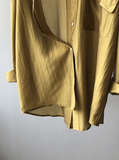 Casual Loose Solid Color Lapel Collar Long Sleeves Shirts