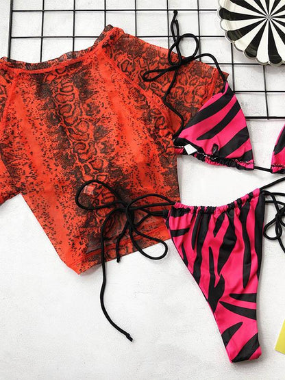 Snakeskin Print Lace-Up Tankini Swimsuit