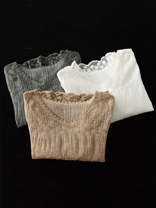 Original Embroidered Split-Joint Hollow T-Shirts Tops