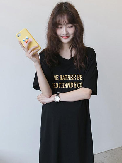 Maternity Letter Print Short Sleeves Midi Dress