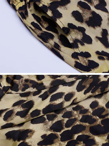 Leopard Printed Wide Leg Athletic Pants