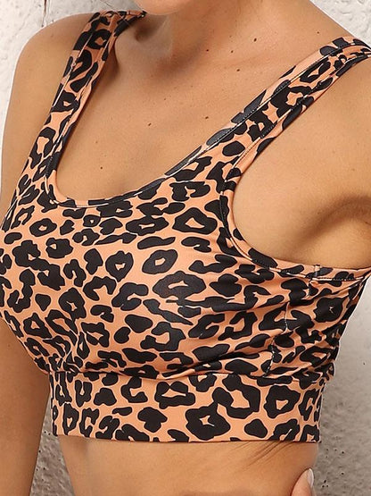 Leopard Printed Cropped Tanks And Leggings Sport Suits