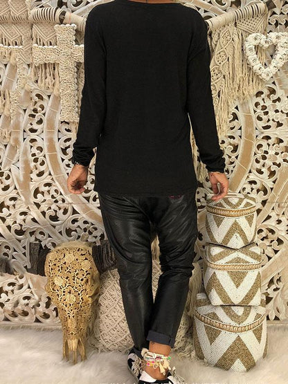 Printed V-neck Long Sleeve T-Shirt