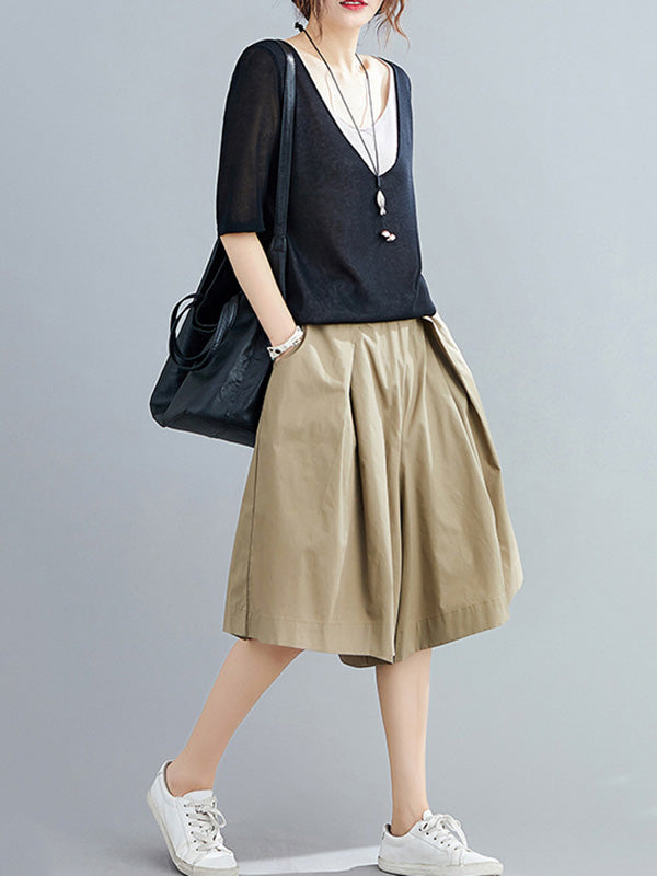 Casual Solid Color Elasticity Waist Wide Leg Shorts