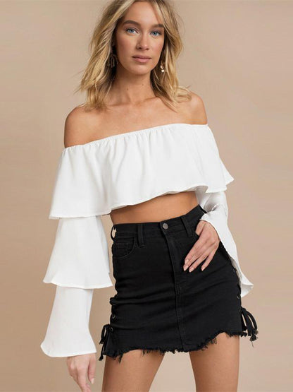 Off-shoulder Flared Sleeve Sexy Blouses&Shirts Top