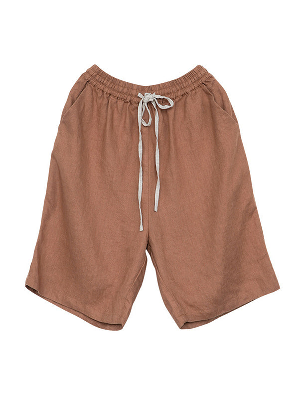 Casual Linen Drawstring Elasticity Waist Loose Shorts