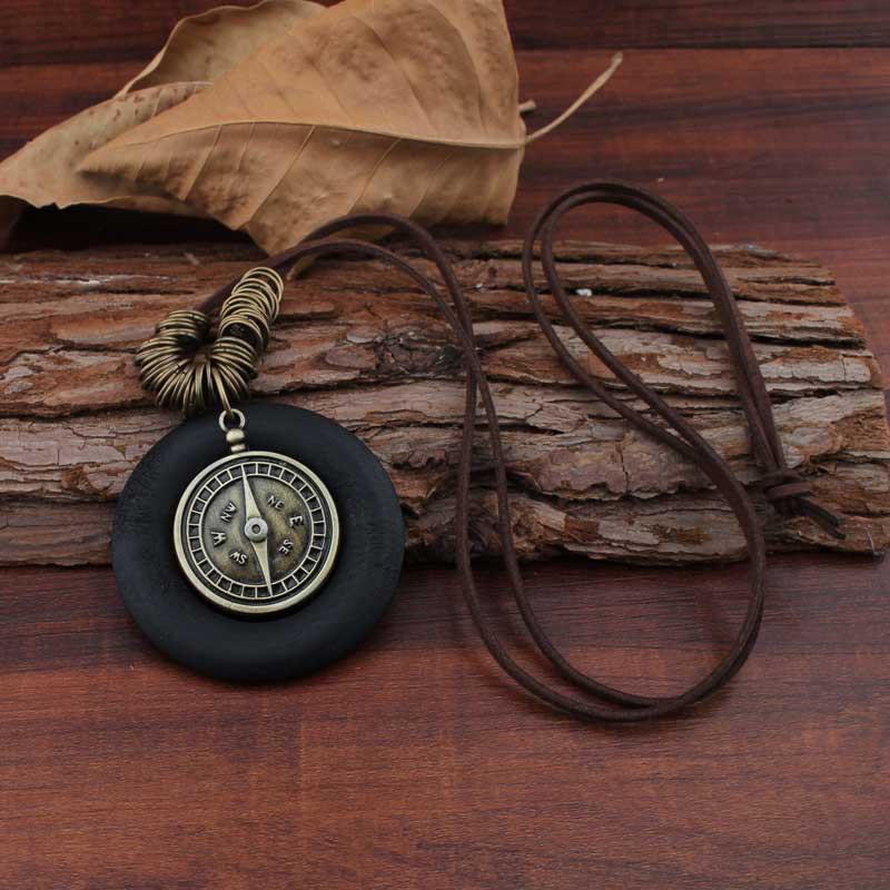 Buykud Alloy Compass Pendant Fashion Long Necklace