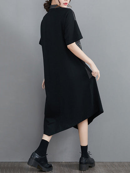 Casual Irregular Split-Joint Half Sleeves Lapel Collar Midi Shirt Dress