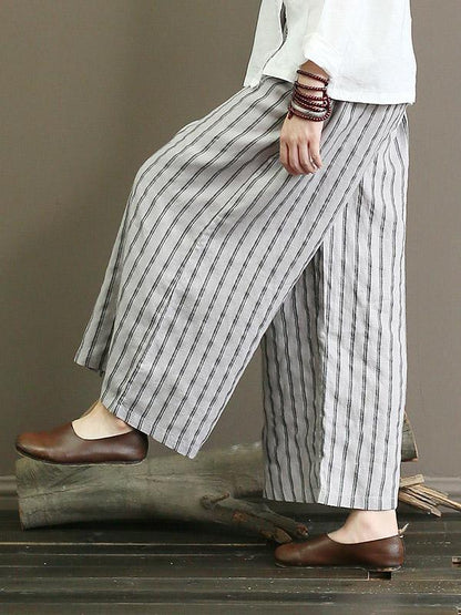 Linen Striped  Wide Leg Pants