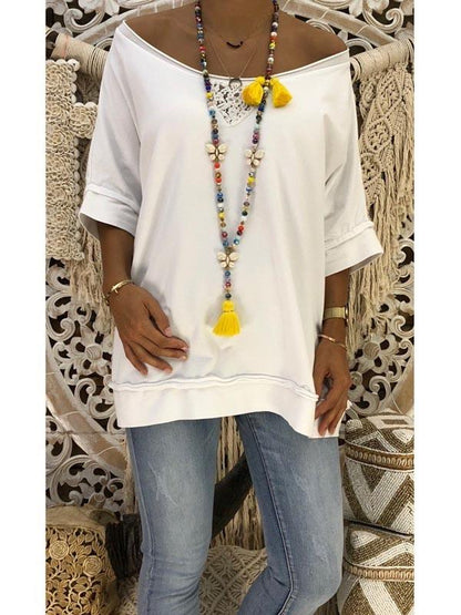 Off-The-Shoulder Seven-Quarter Sleeve T-Shirt