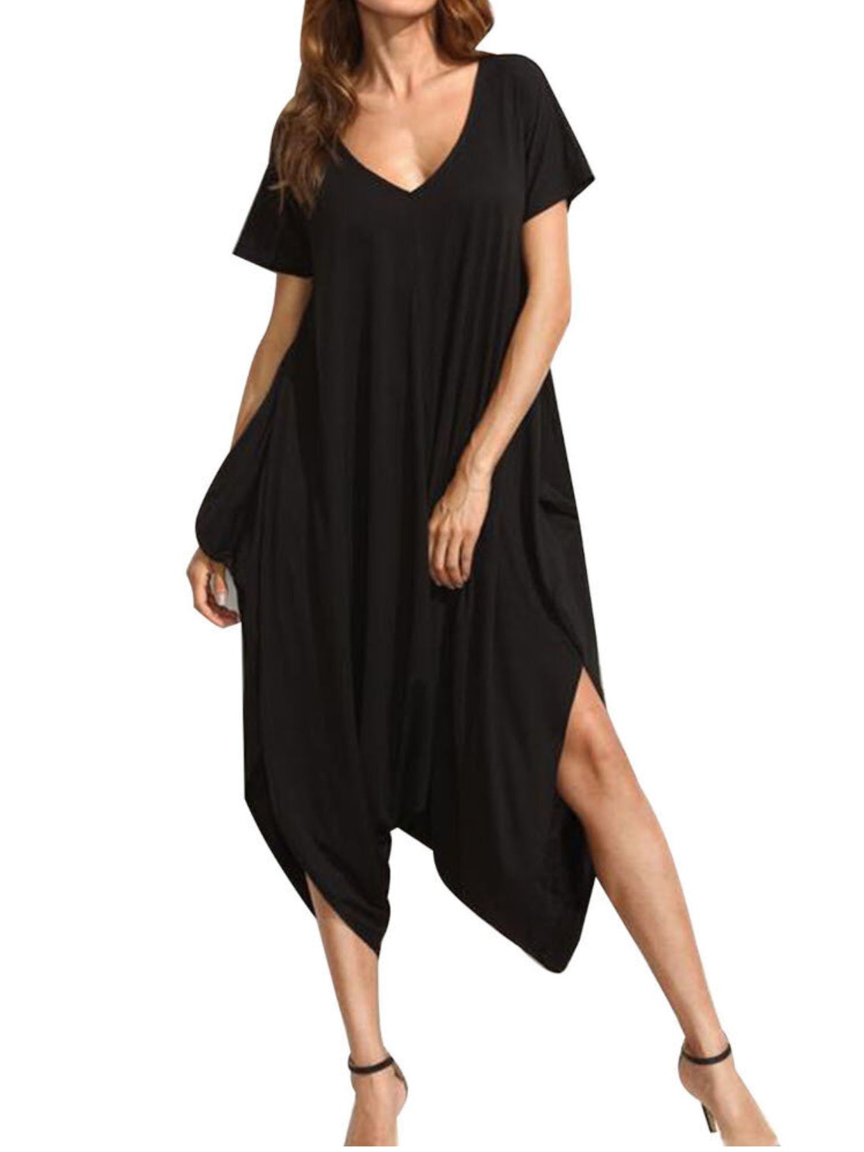 Causal Loose 3 Colors V-Neck Short Sleeves Wide Leg Rompers